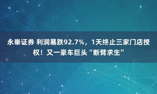 永崋证券 利润暴跌92.7%，1天终止三家门店授权！又一豪车巨头“断臂求生”